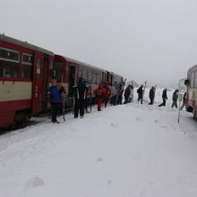 Sobota 16.1.2010, lidé vystupují z vlaku ve stanici Moldava 